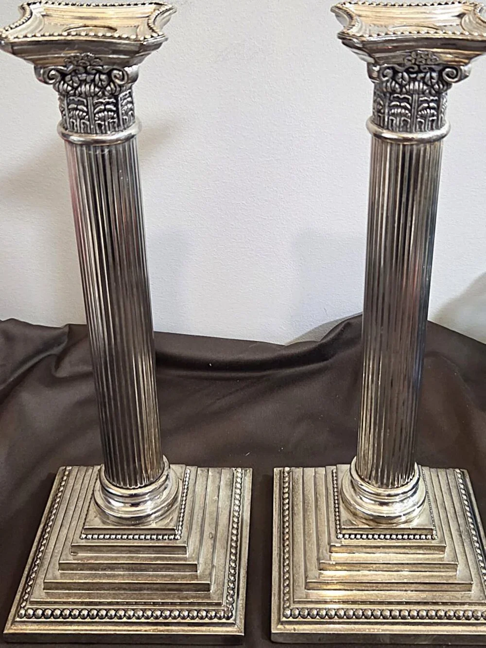 Studio Silversmiths Roman Design Pillar Candlesticks, 12